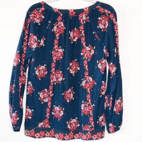 Matilda Jane Top Medium V Neck Blue Floral Covered Buttons Boho - Picture 2 of 5